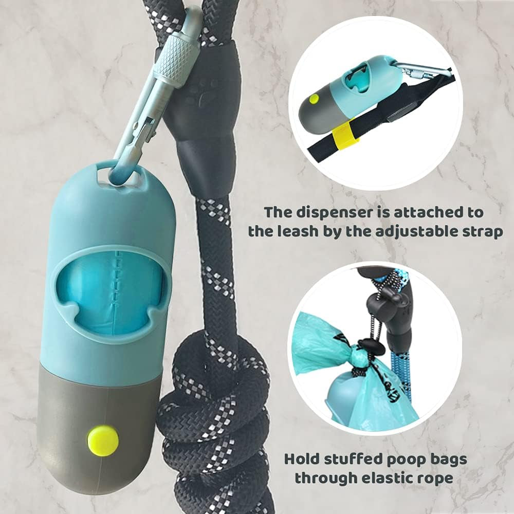 Dog Poop Bag Dispenser with Built-In LED Flashlight and Metal Clip for Leash, 2 PCS Pet Waste Bag Holder, Dog Walking Accessory, Crystal Blue