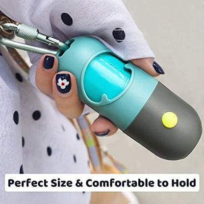 Dog Poop Bag Dispenser with Built-In LED Flashlight and Metal Clip for Leash, 2 PCS Pet Waste Bag Holder, Dog Walking Accessory, Crystal Blue